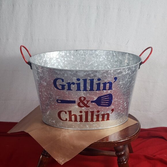 True Living Red White Blue Aluminum Grillin & Chillin Oval Outdoor Ice Bucket - Picture 11 of 16